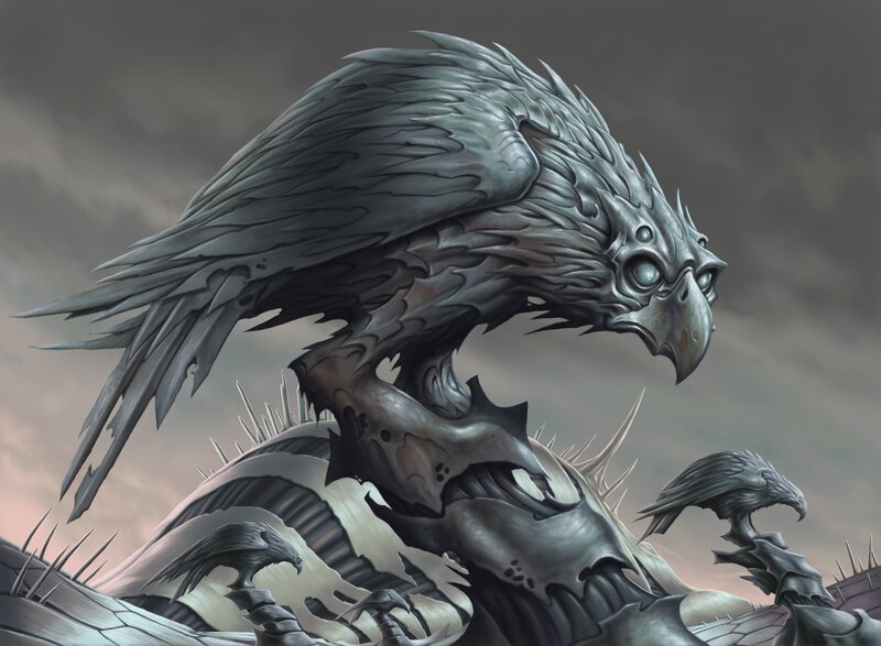 Metallic bird creature