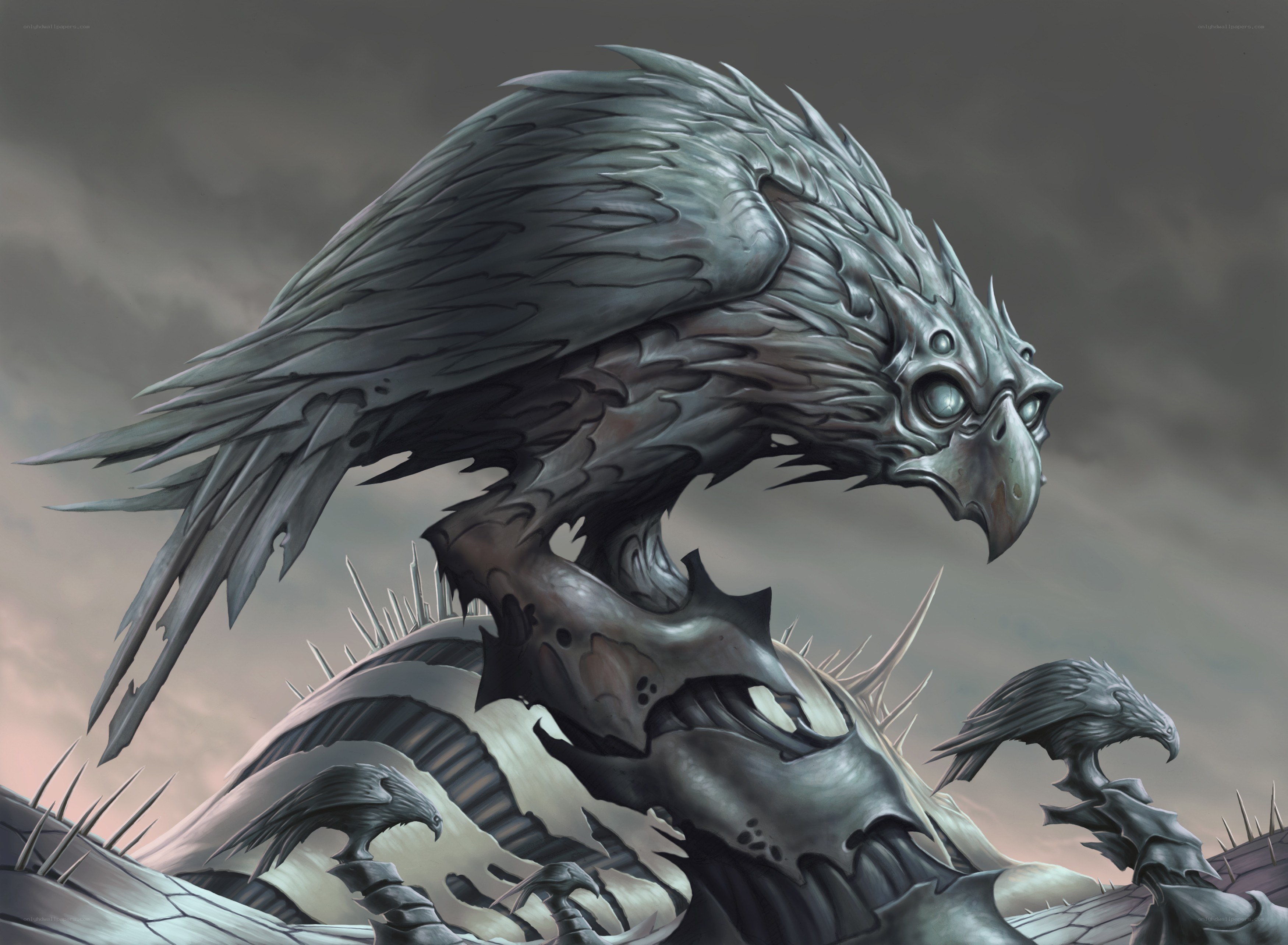 Metallic bird creature