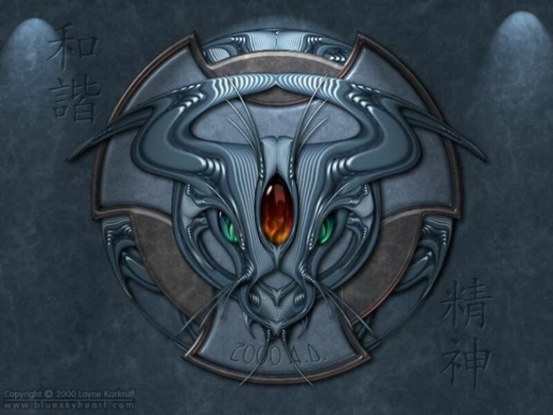 Metallic cat head emblem