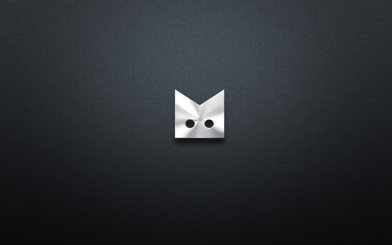 metallic cat logo on dark background