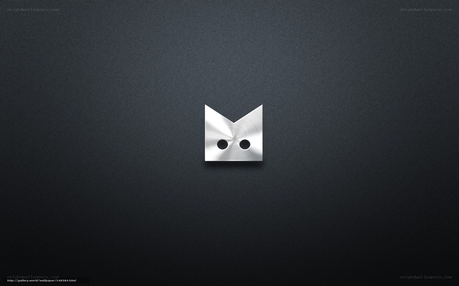 Metallic cat logo on dark background