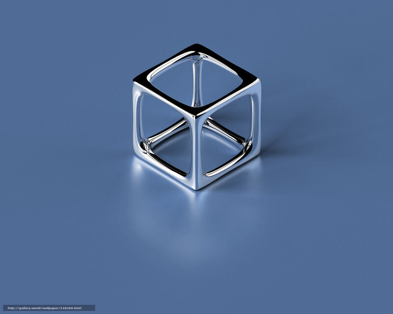 Metallic cube on blue background