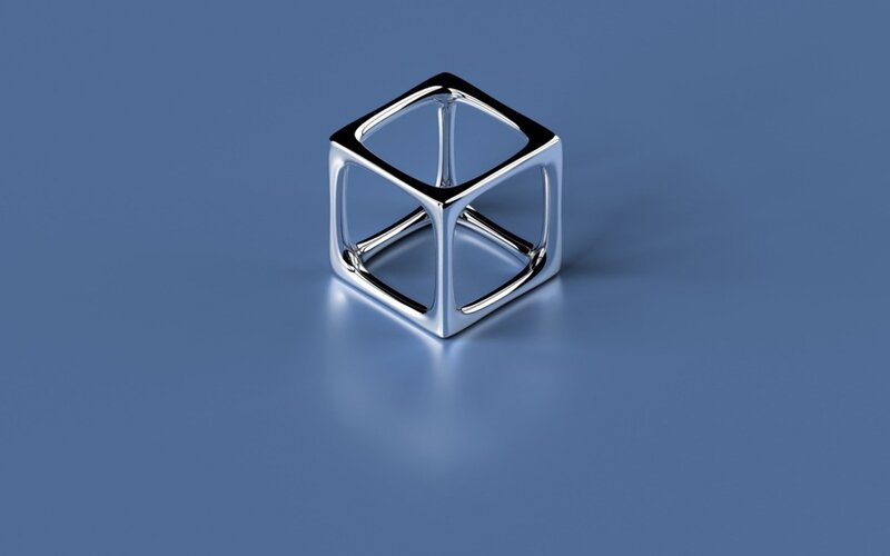 Metallic Cube Structure — Blue, Minimalist, 3d Render