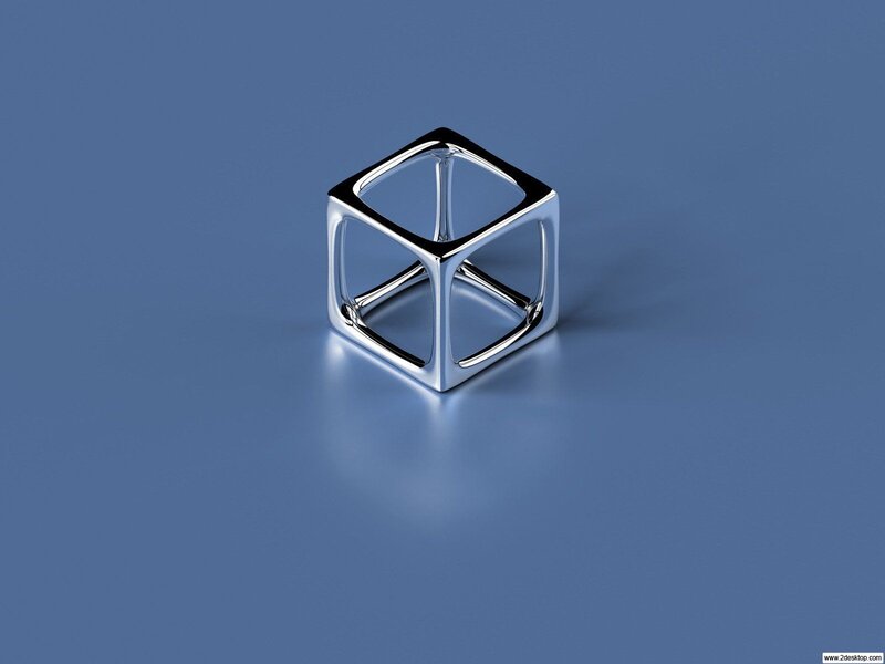 Metallic Cube Structure — Blue, Minimalist