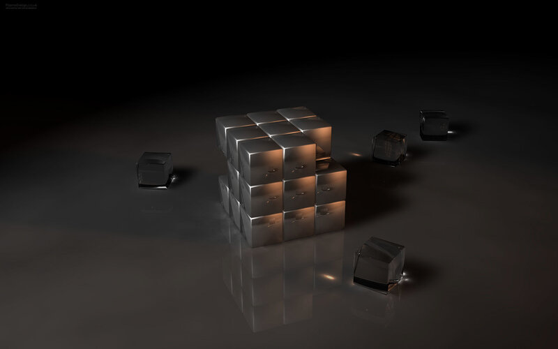 Metallic Cubes on Dark Surface