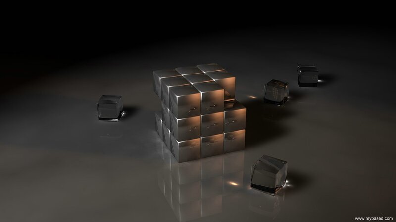 Metallic Cubes on Reflective Surface — Gray, Dramatic, 3d Render, Reflection, Light, Black