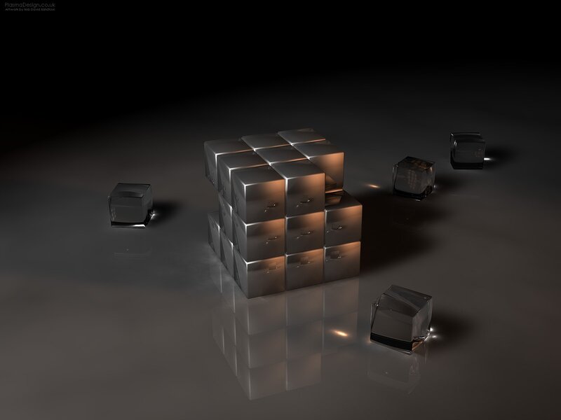 Metallic Cubes on Reflective Surface — Gray, Dramatic