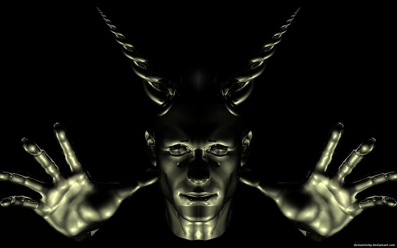 metallic demon with horns