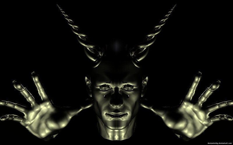 metallic demon with horns