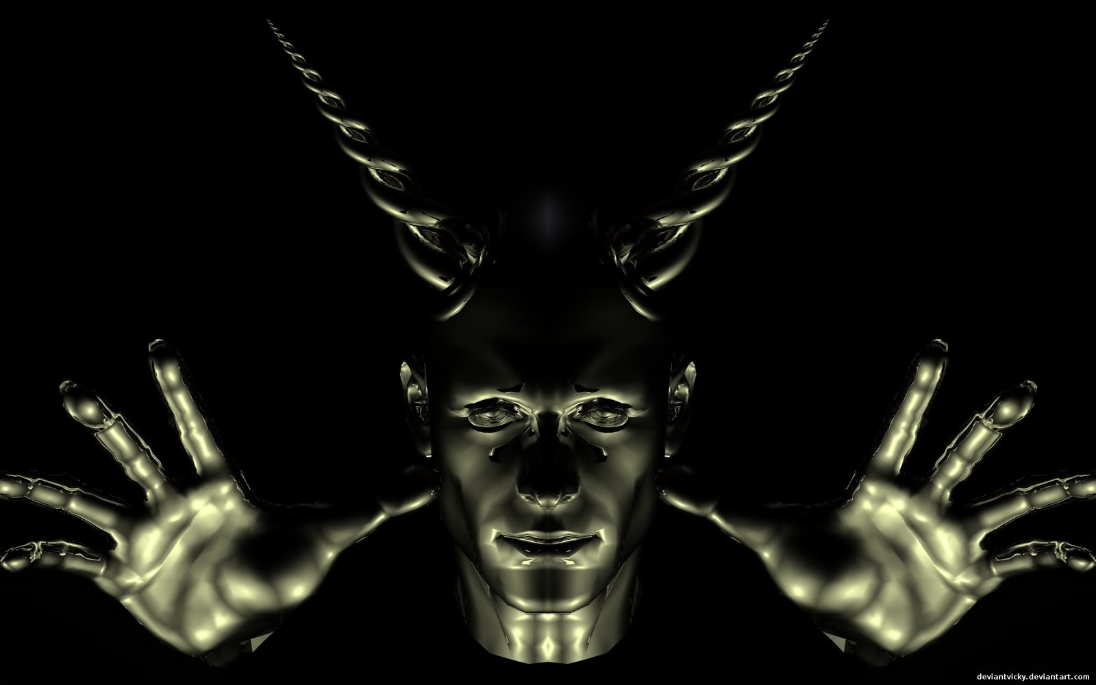 metallic demon with horns