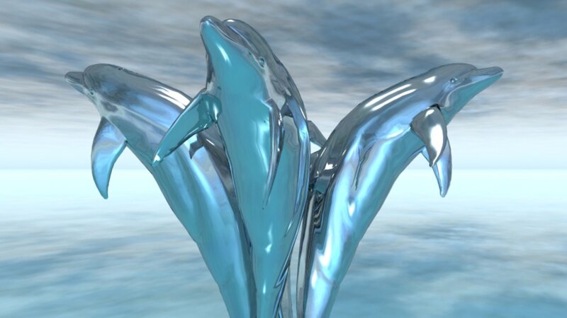 Metallic dolphin sculpture