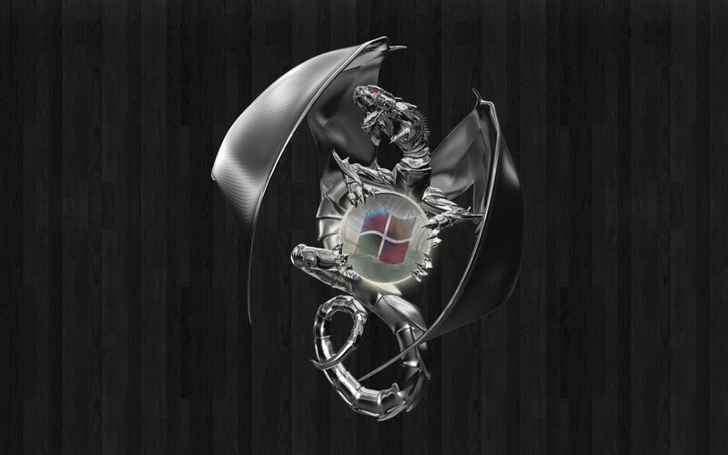 Metallic Dragon Holding Orb — Black, Dramatic