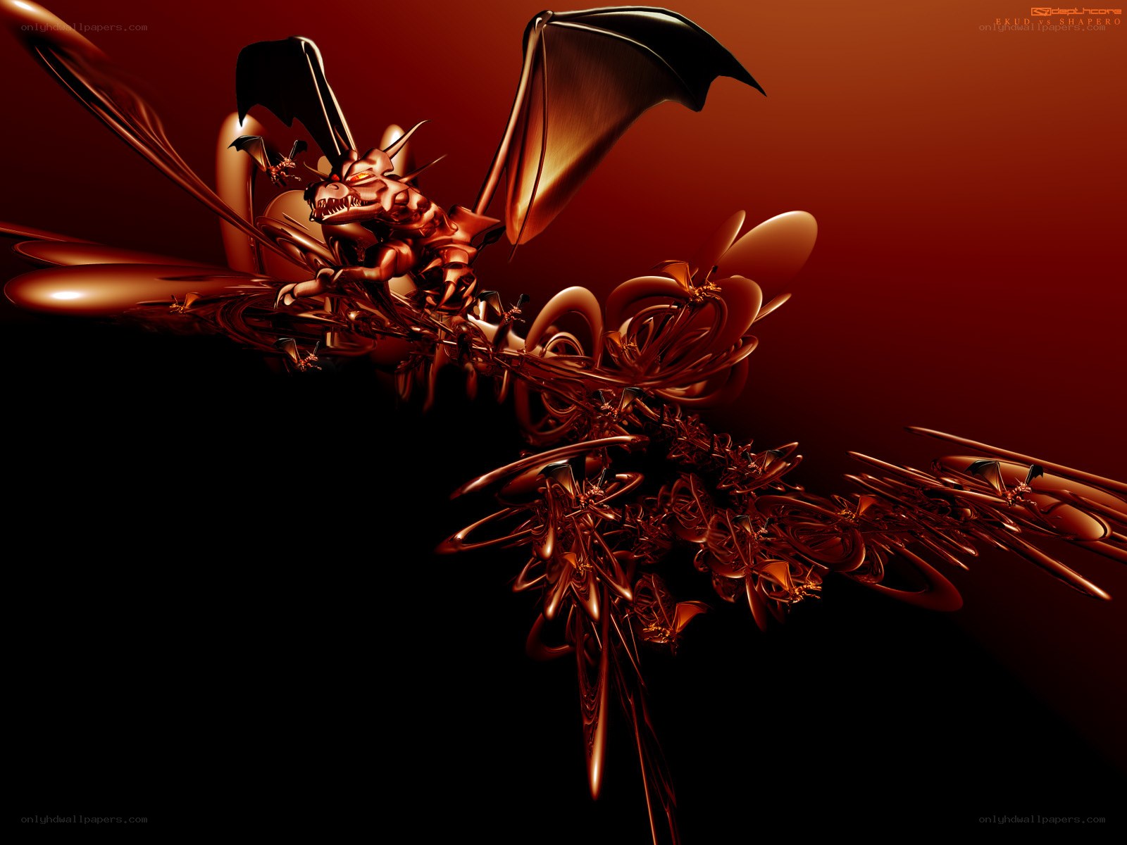 Metallic dragon in flight