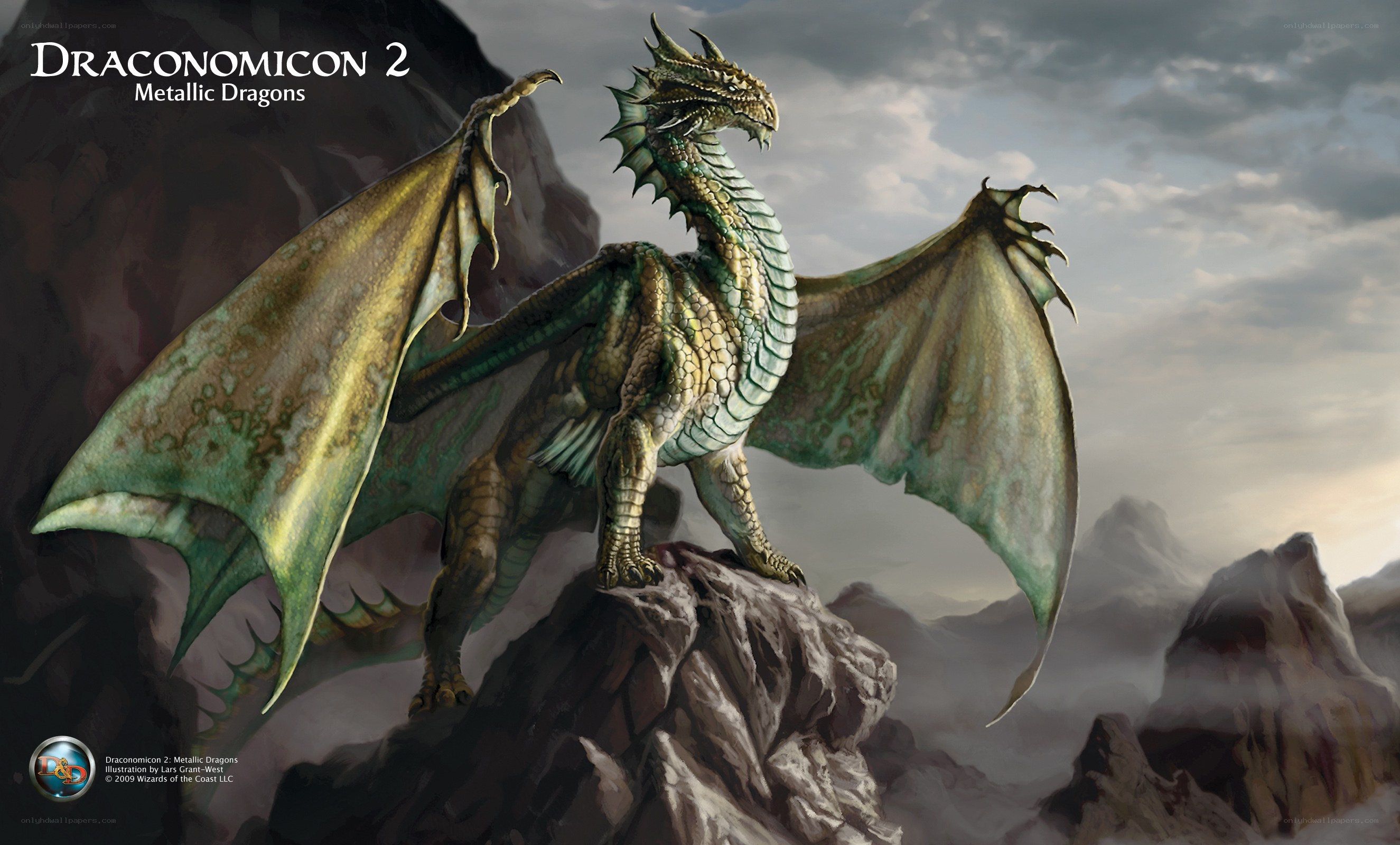 Metallic dragon on a cliff