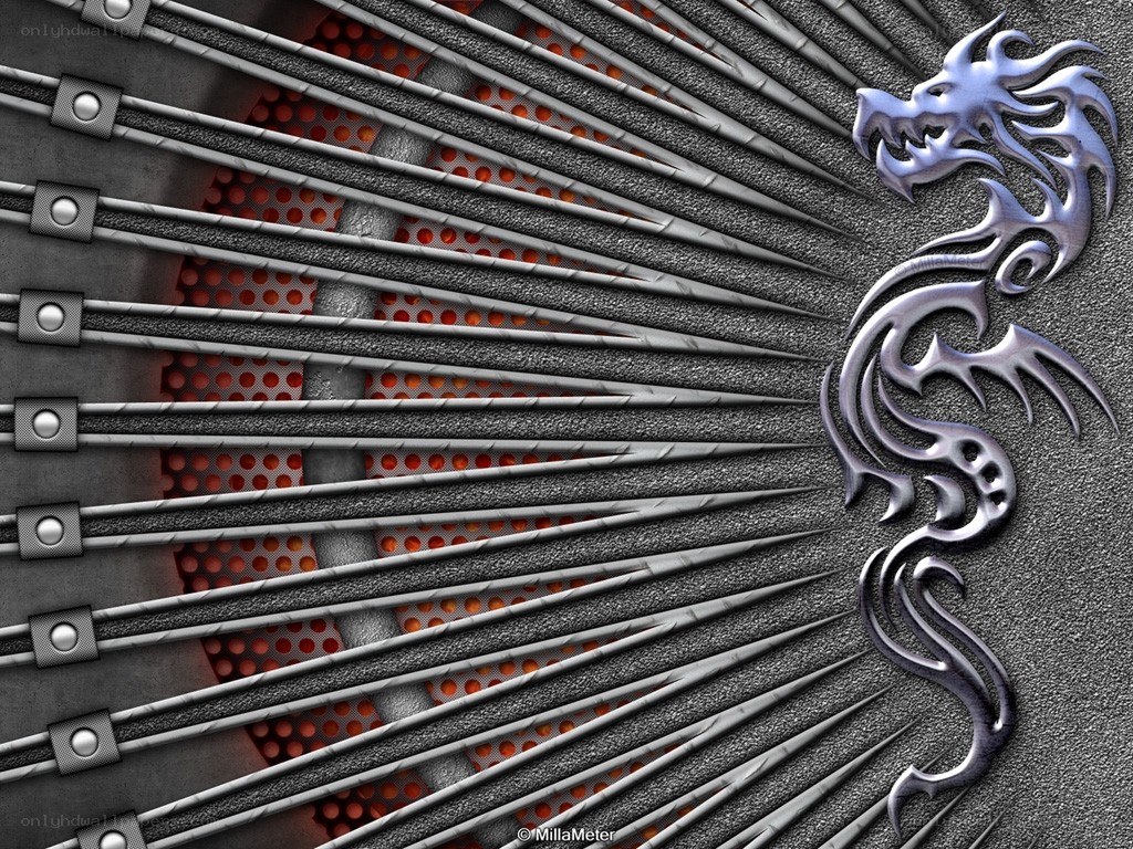 Metallic dragon on mechanical background
