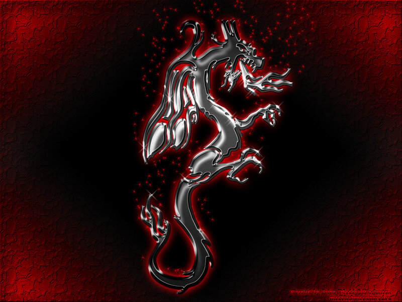 Metallic dragon on red background