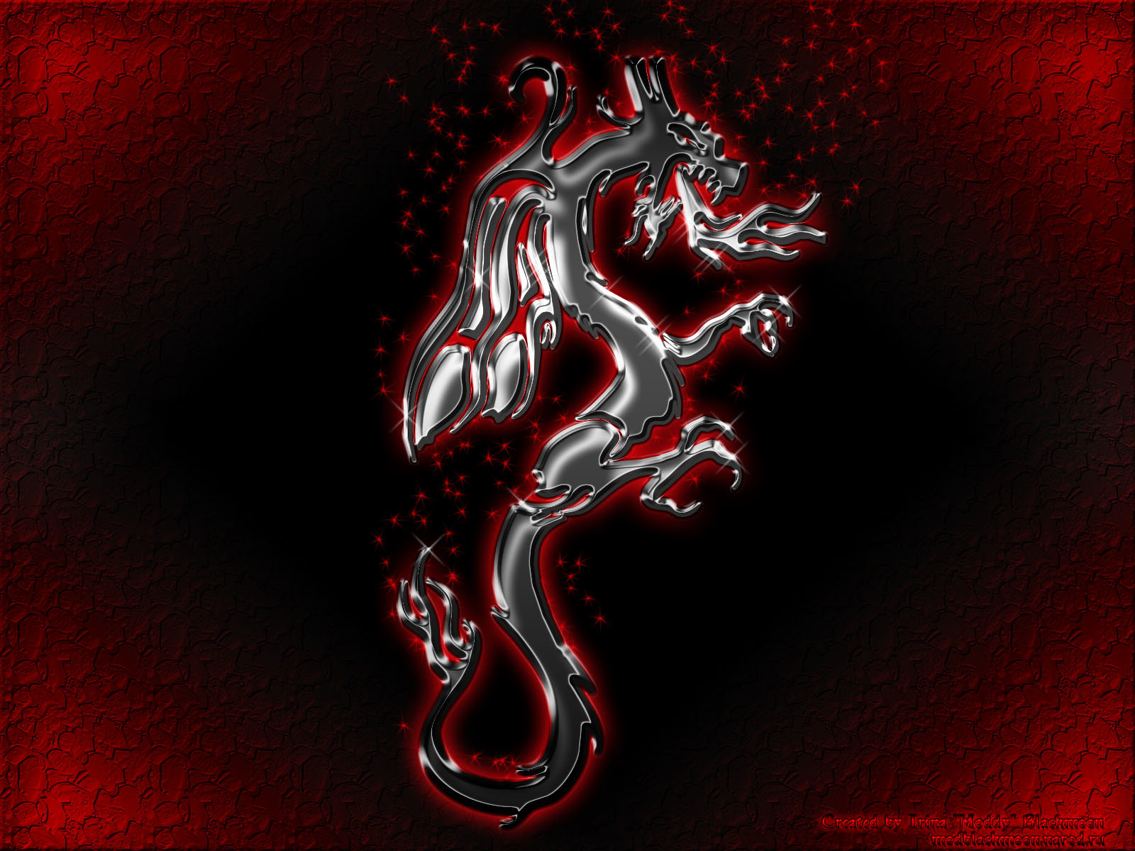 Metallic dragon on red background