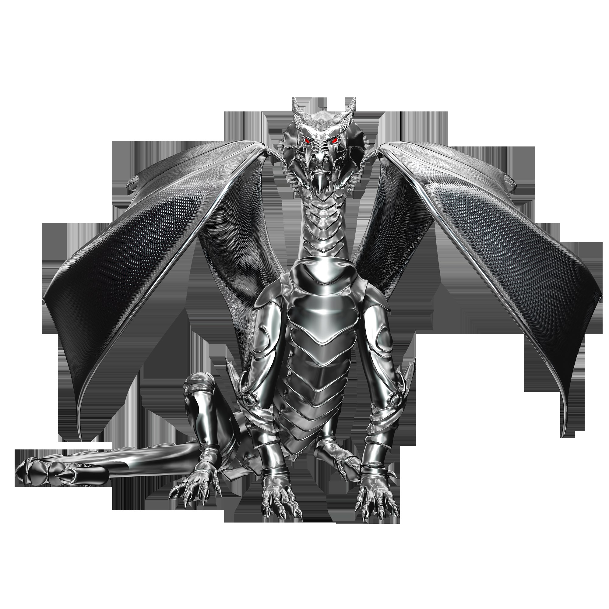 metallic dragon with red eyes