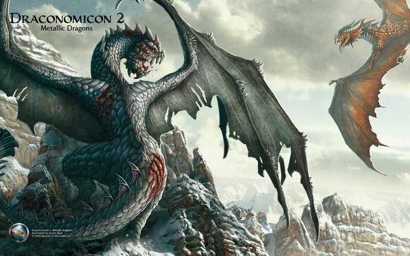 Metallic dragons in battle