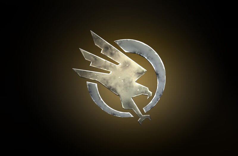 metallic emblem with bird and crescent