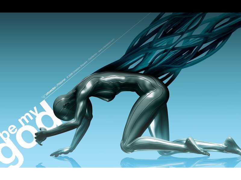 metallic figure with cables
