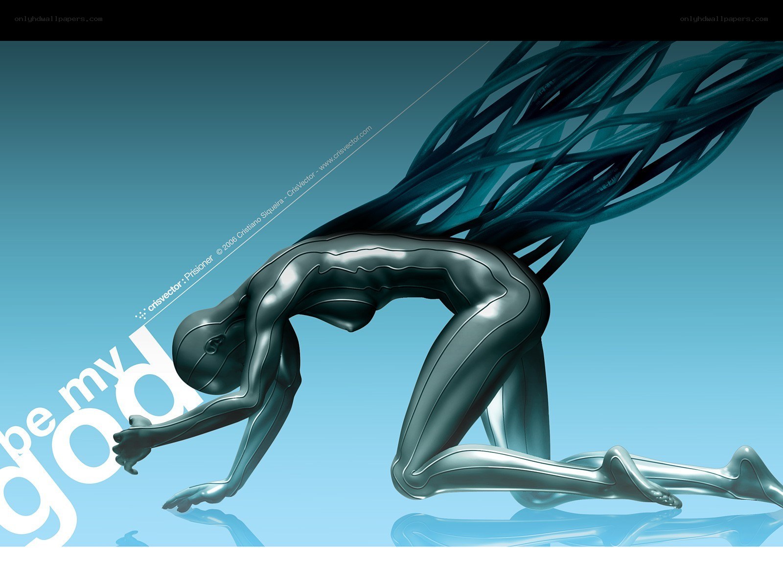 metallic figure with cables