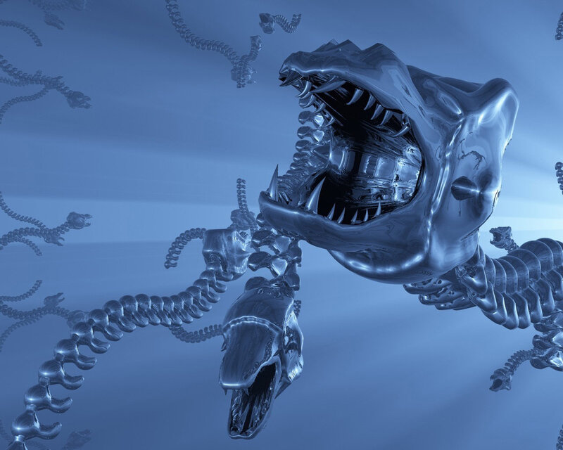 Metallic Fish Skeleton — Blue