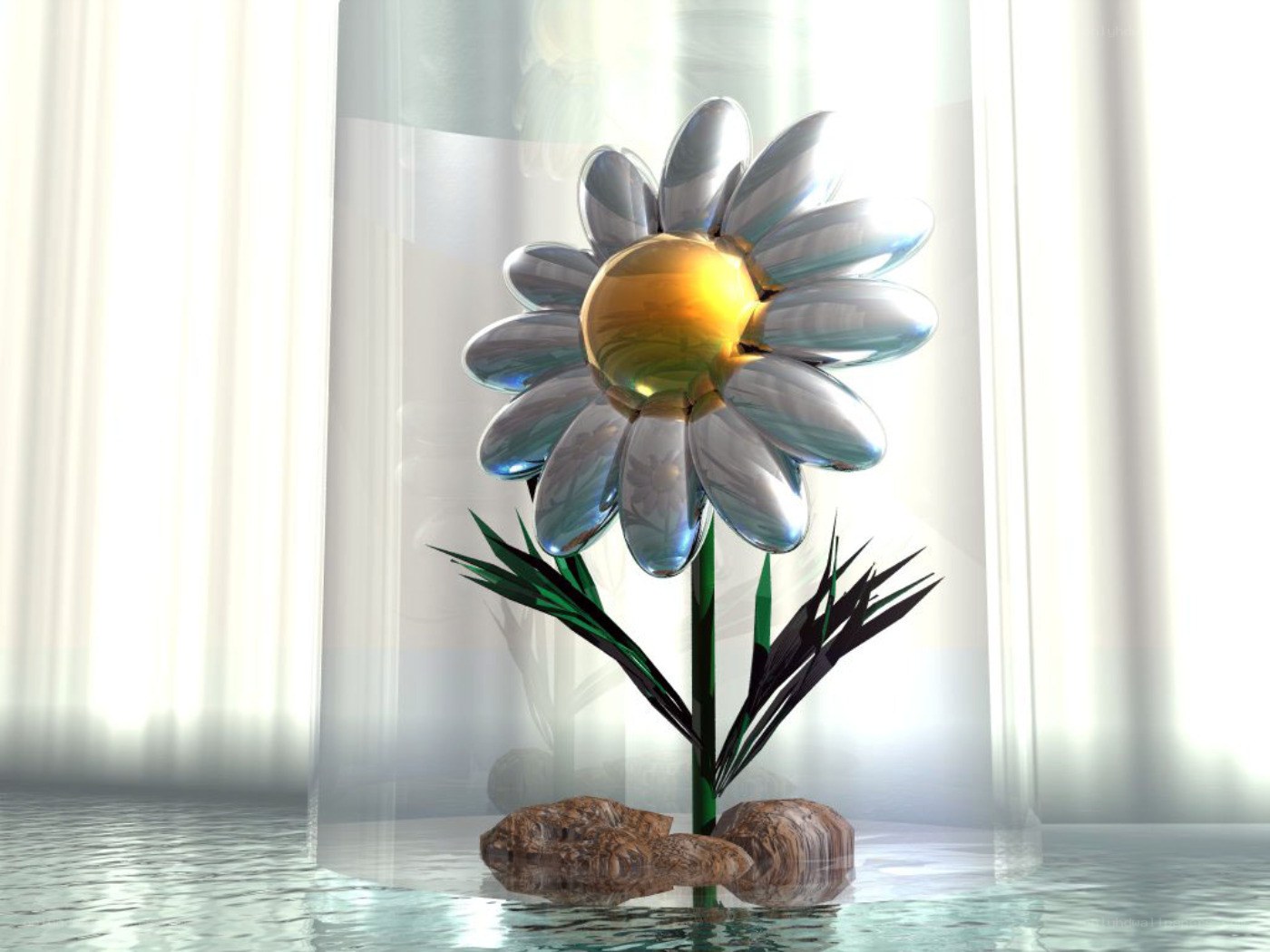 Metallic flower in water