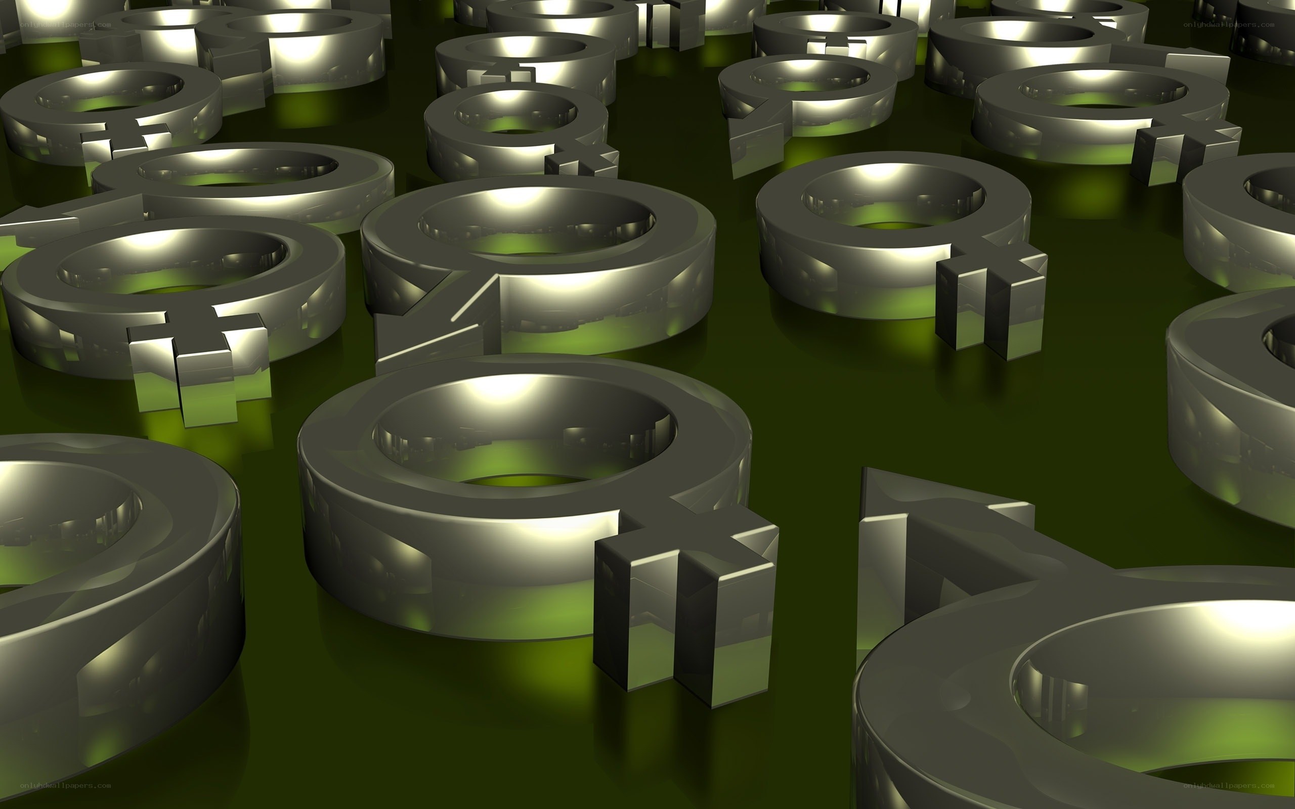 Metallic gender symbols on green