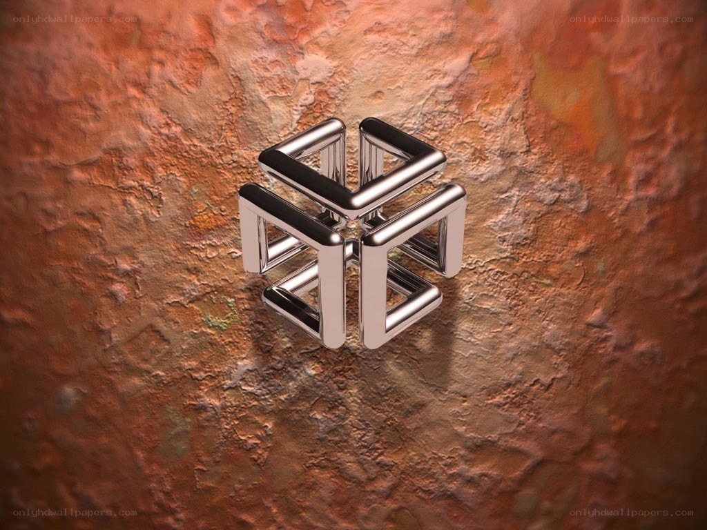 Metallic geometric sculpture on rusted surface