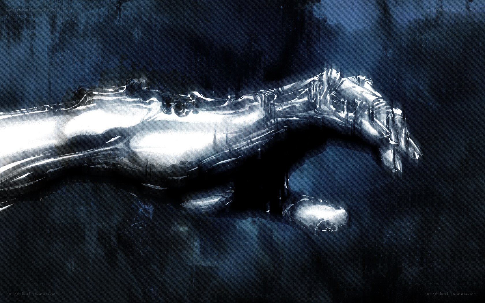 metallic hand in dark water