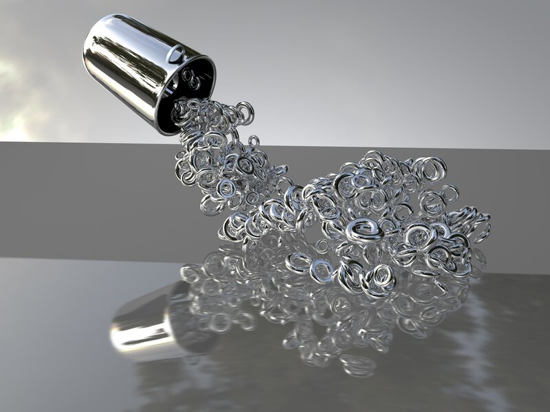 Metallic liquid pouring from a cup