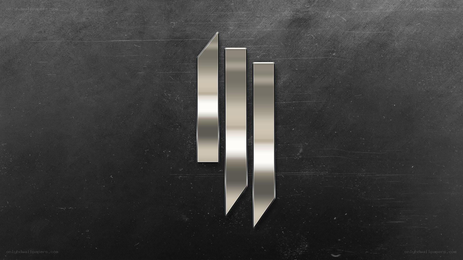 metallic logo on dark background