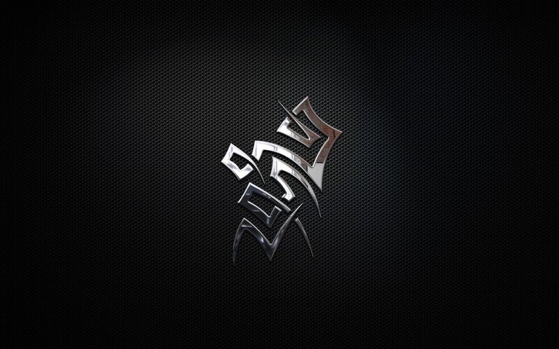metallic logo on dark mesh