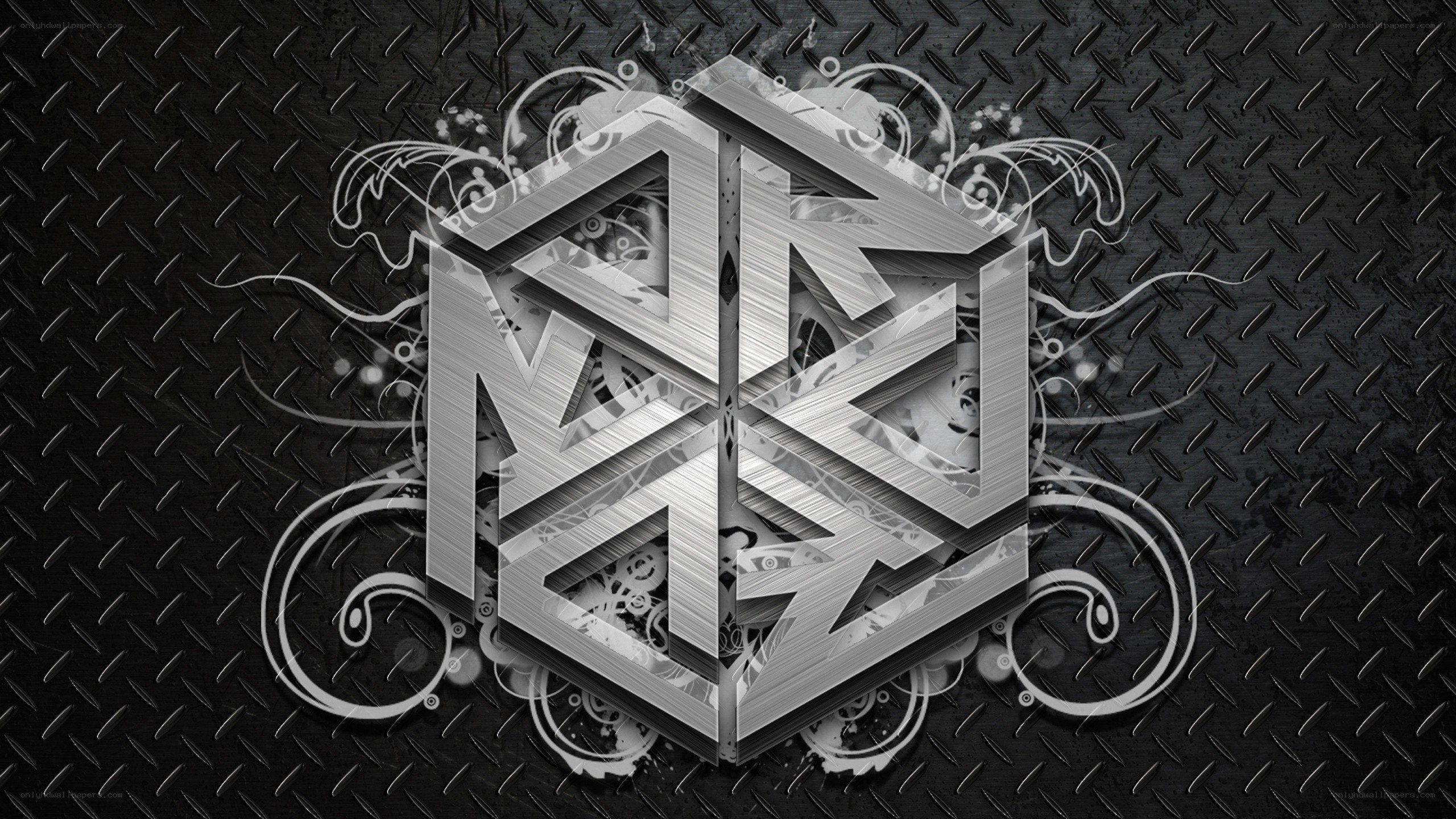 metallic logo on diamond plate