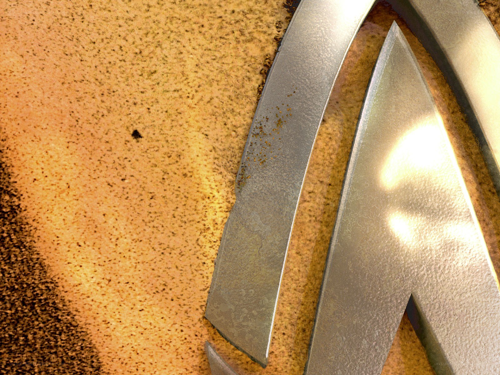 metallic logo on textured surface