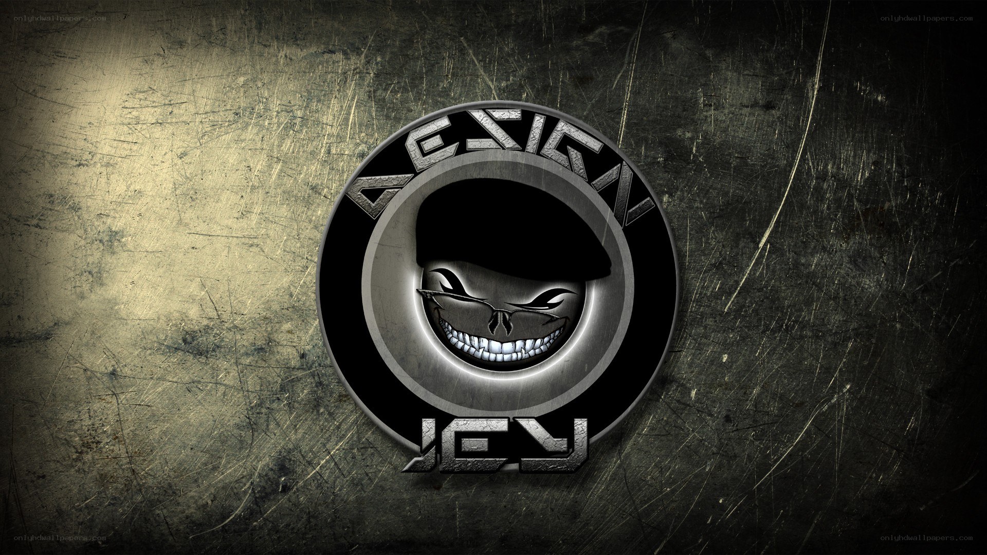 metallic logo with skull design