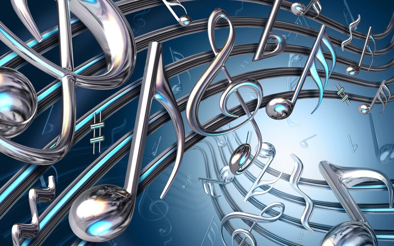 Metallic music notes art
