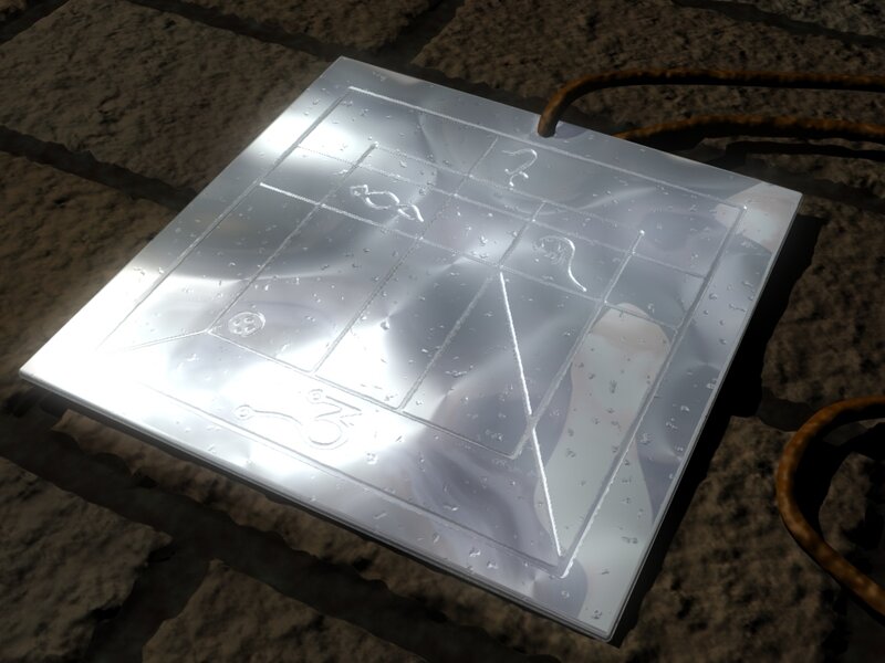 metallic puzzle plate on stone