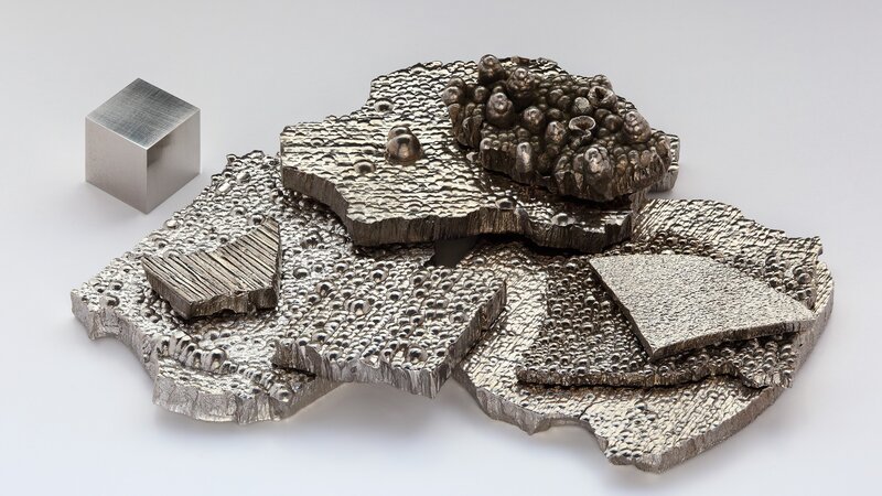 metallic sculptures and cube