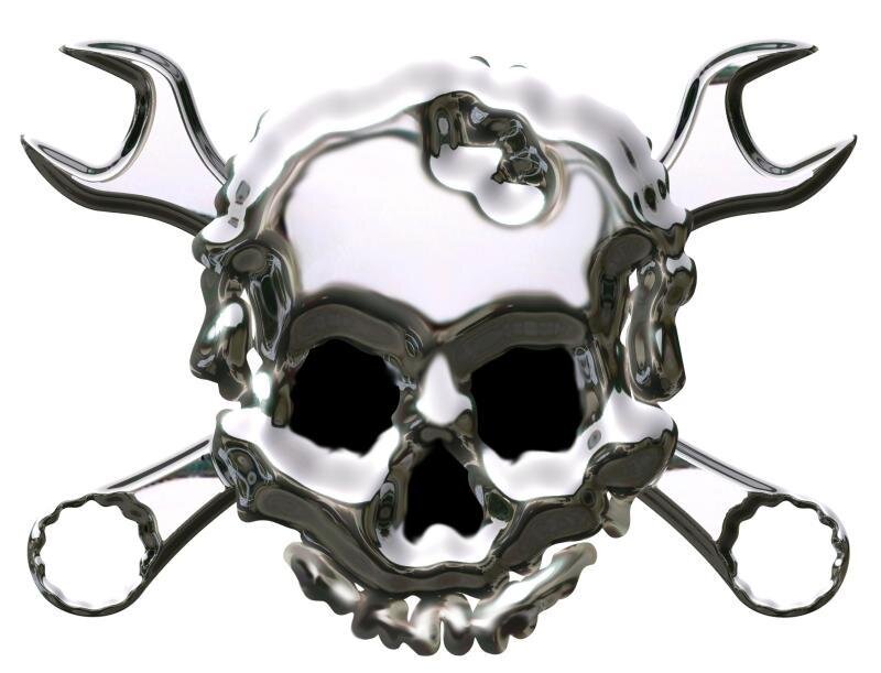 metallic skull and wrenches