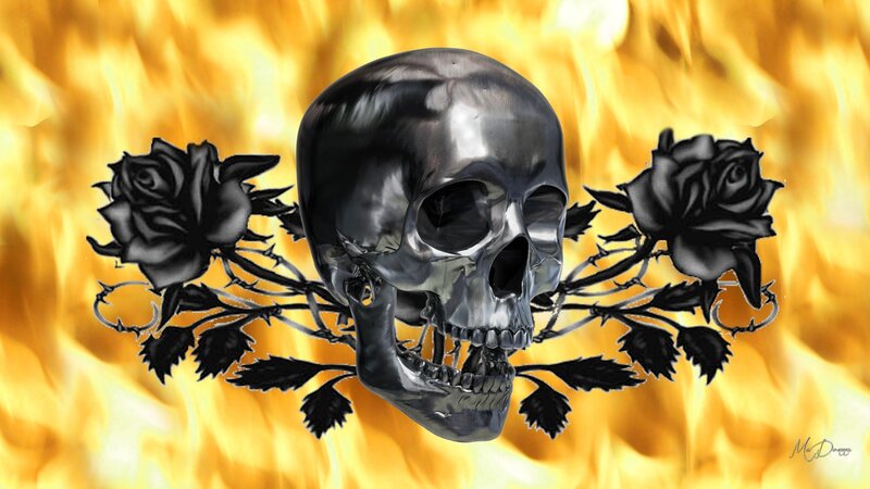 Metallic Skull with Roses