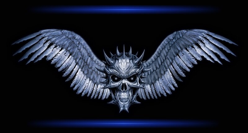 Metallic Skull with Wings
