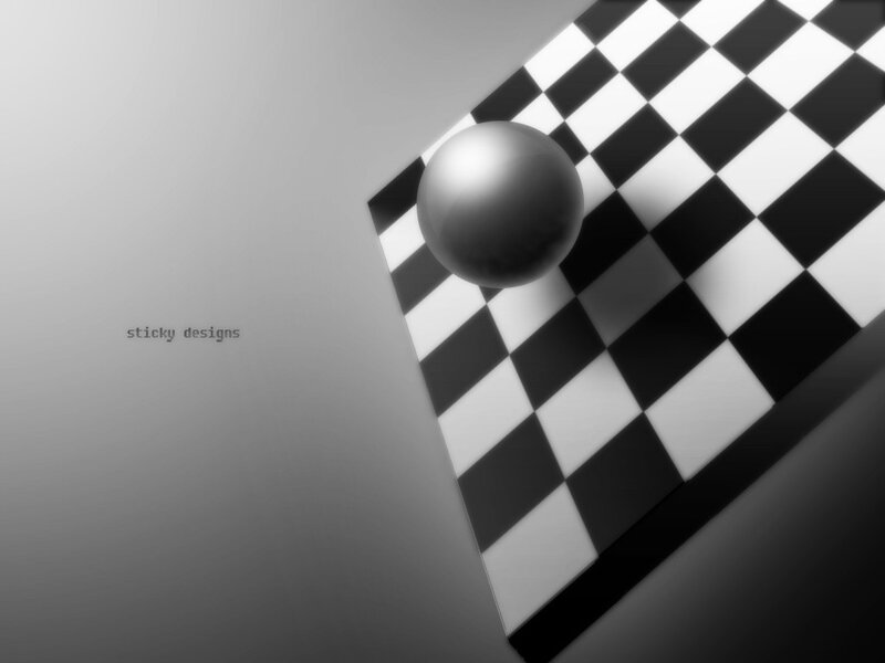 Metallic Sphere on Checkerboard — Black