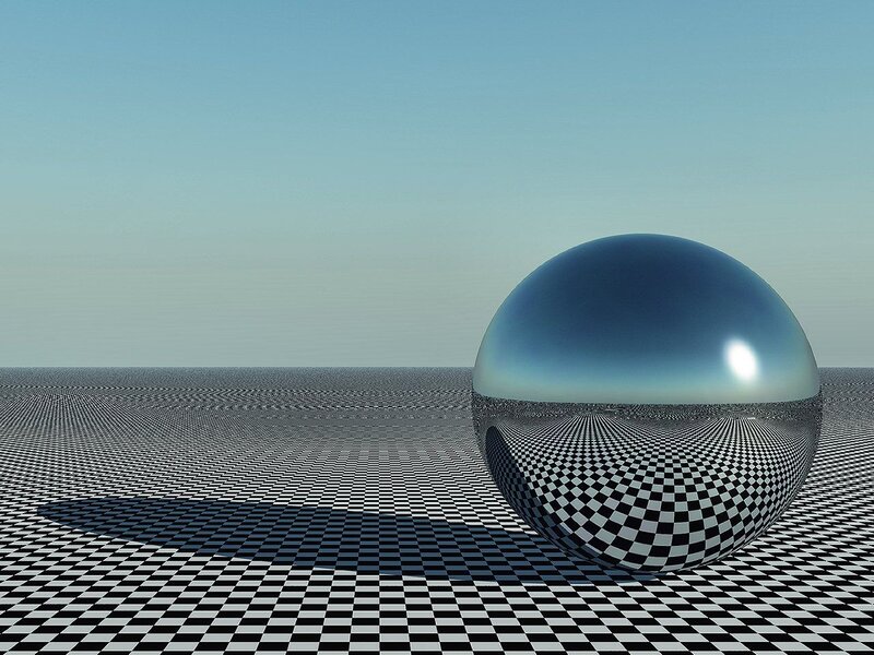 Metallic sphere on checkerboard