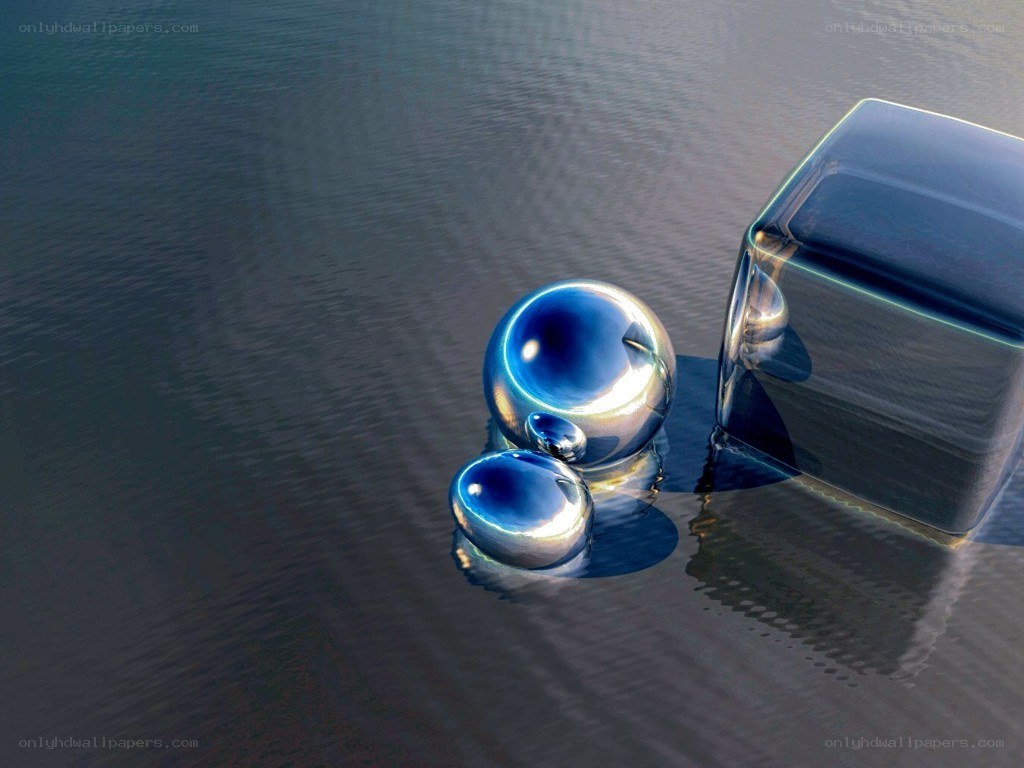 Metallic spheres and cube on water