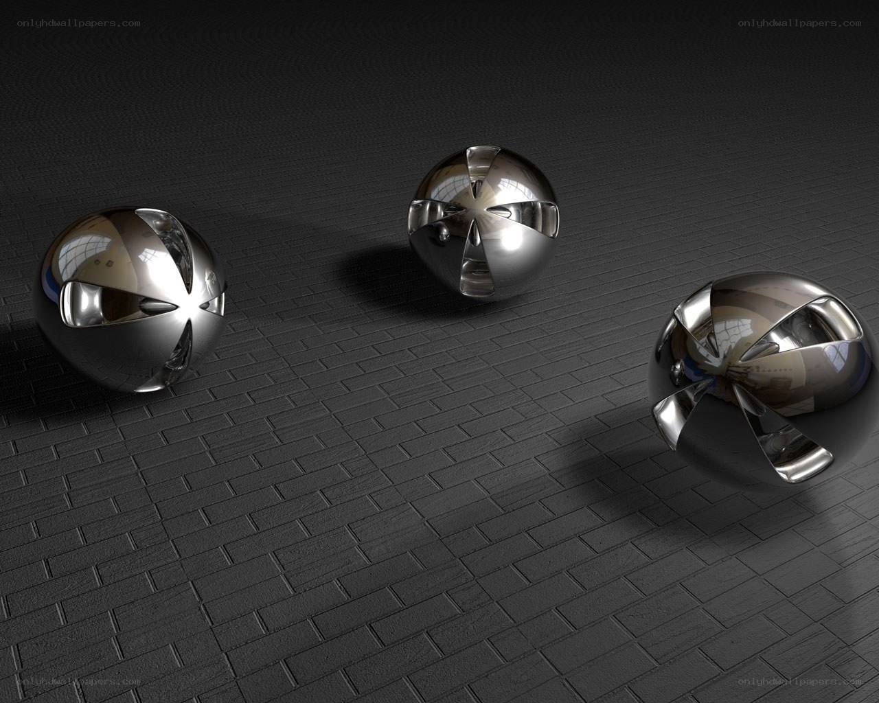 Metallic spheres on dark floor