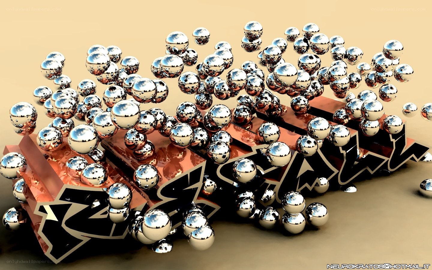 Metallic spheres on graffiti art