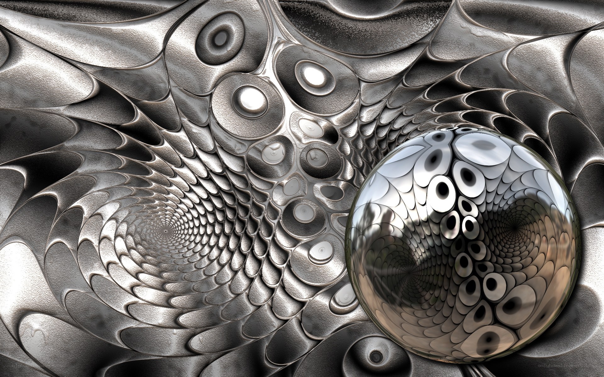 Metallic spiral tunnel with sphere