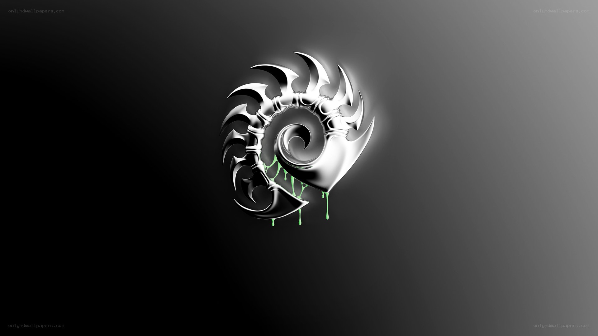 metallic spiral with green drips